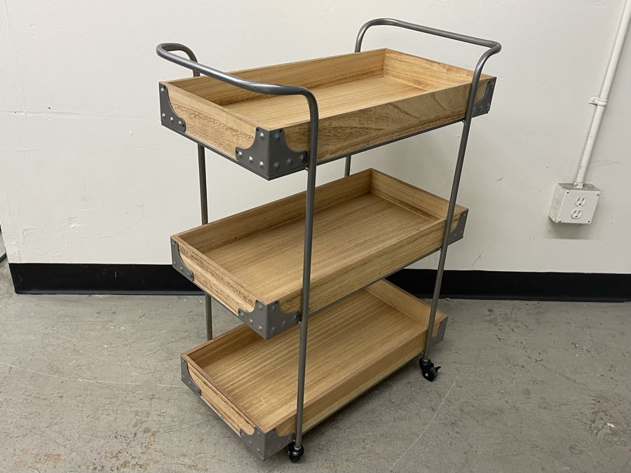 Wood And Metal Cart With Casters 25W X 13D X 32H [Photo 4]