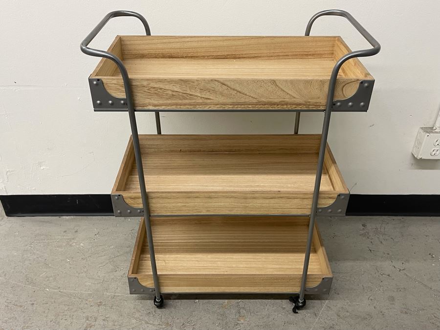 Wood And Metal Cart With Casters 25W X 13D X 32H [Photo 2]