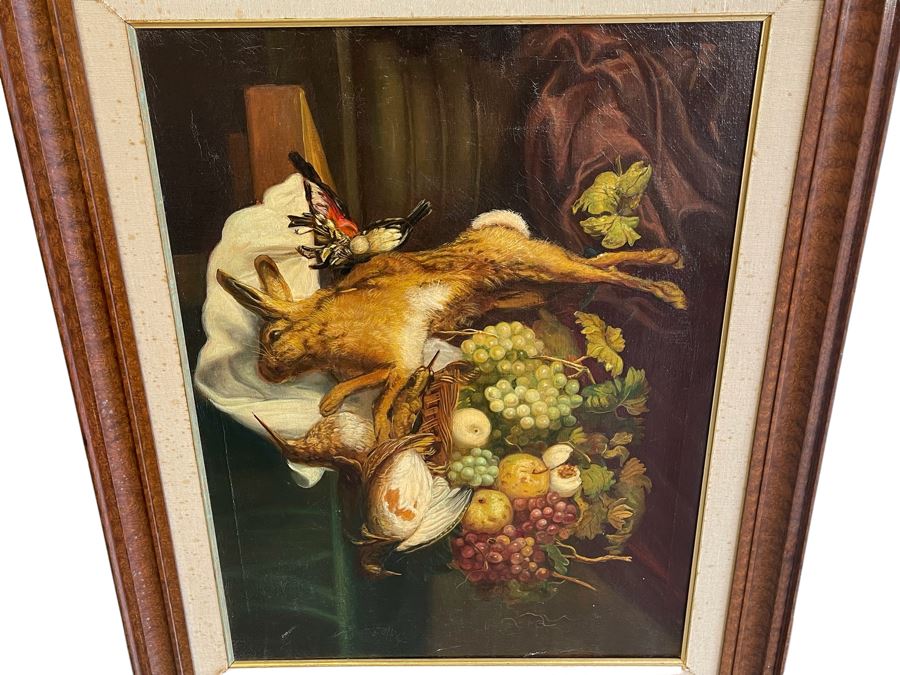 Original Still Life Painting On Canvas 24 X 32 Framed 33.5 X 41.5 Artist Unknown