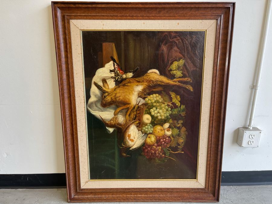 Original Still Life Painting On Canvas 24 X 32 Framed 33.5 X 41.5 Artist Unknown [Photo 3]