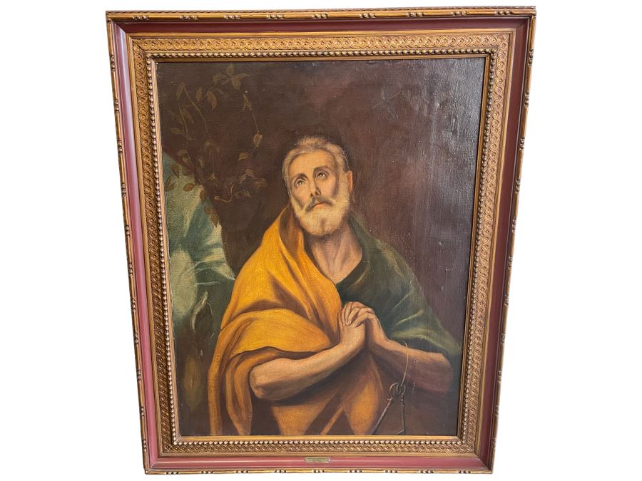 Original Painting On Canvas By Antonio M. Amaya Madrid Spain After The Painting 'The Tears Of Saint Peter' By El Greco 28 X 36 Framed 36 X 44 [Photo 1]