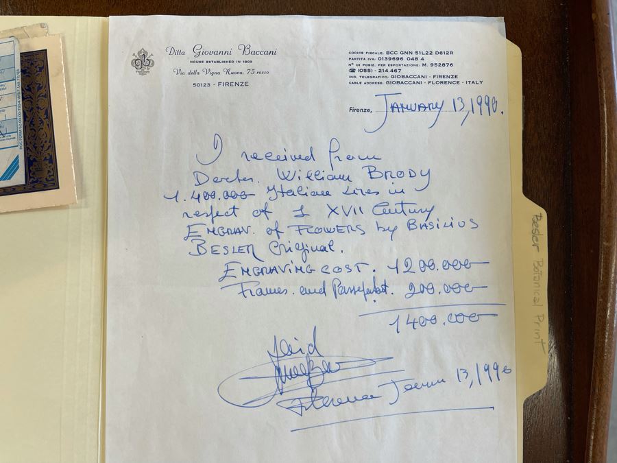 Antique 1613 Giovanni Baccani Hand Colored Engraving 'Basilius Besler' 16.5 X 20 Framed 31 X 34 [Photo 20]