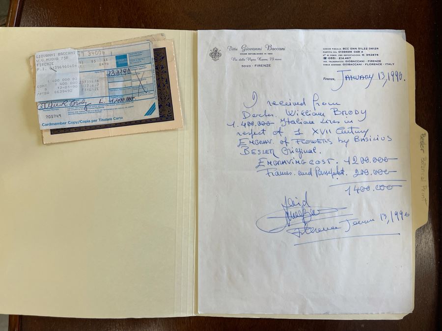 Antique 1613 Giovanni Baccani Hand Colored Engraving 'Basilius Besler' 16.5 X 20 Framed 31 X 34 [Photo 19]