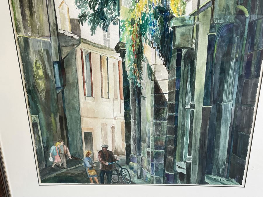 Original Watercolor Painting By Toni Linowitz Titled 'Green Street' 22 X 31 Framed 33 X 42 [Photo 3]