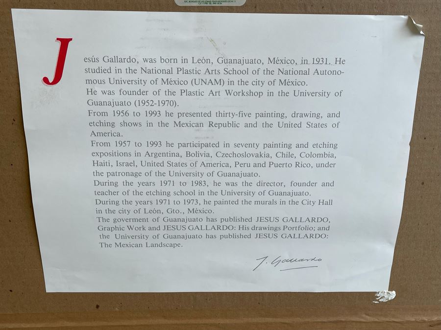 Jesus Gallardo Limited Edition Etching 15.5 X 12 Framed [Photo 12]