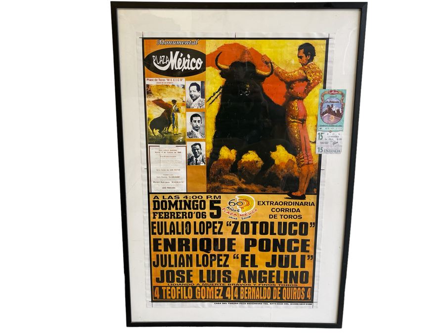 Vintage 2006 Bullfighting Poster With Ticket Framed 28 X 40.5 [Photo 1]