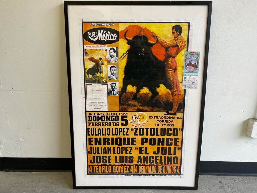 Vintage 2006 Bullfighting Poster With Ticket Framed 28 X 40.5 [Photo 2]