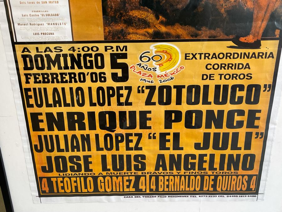 Vintage 2006 Bullfighting Poster With Ticket Framed 28 X 40.5 [Photo 6]