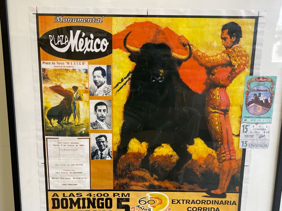 Vintage 2006 Bullfighting Poster With Ticket Framed 28 X 40.5 [Photo 4]