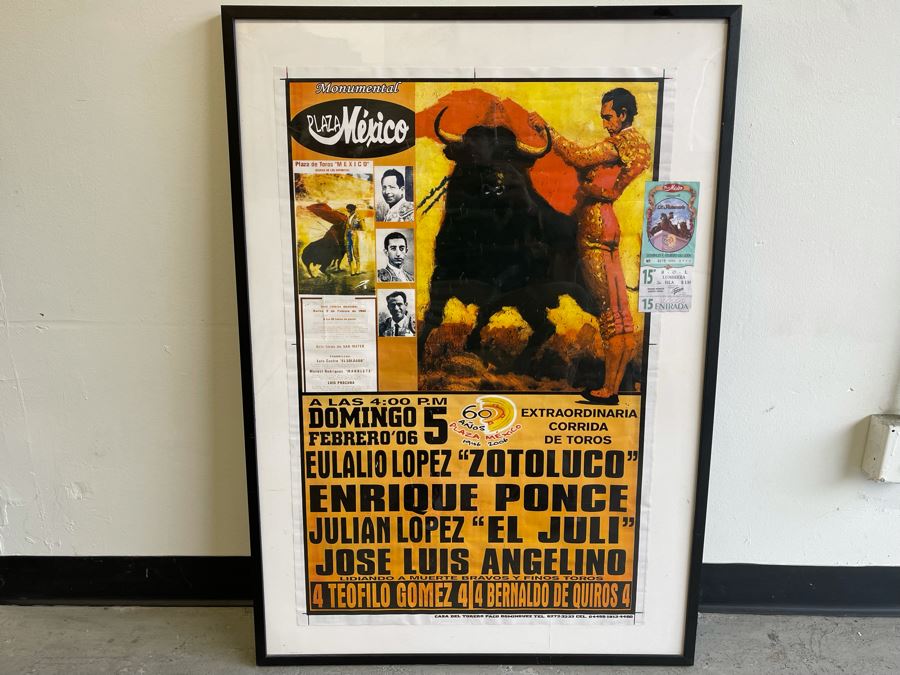 Vintage 2006 Bullfighting Poster With Ticket Framed 28 X 40.5 [Photo 3]