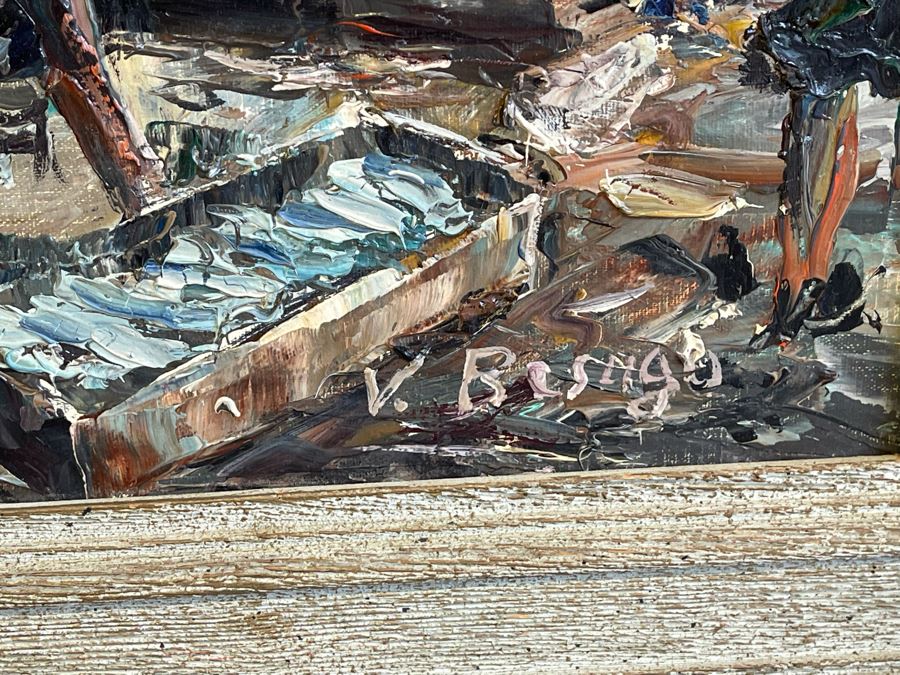 Original Vicente Besugo Portugal Impressionist Nautical Painting On Canvas 27 X 20 Framed 32 X 25 [Photo 10]
