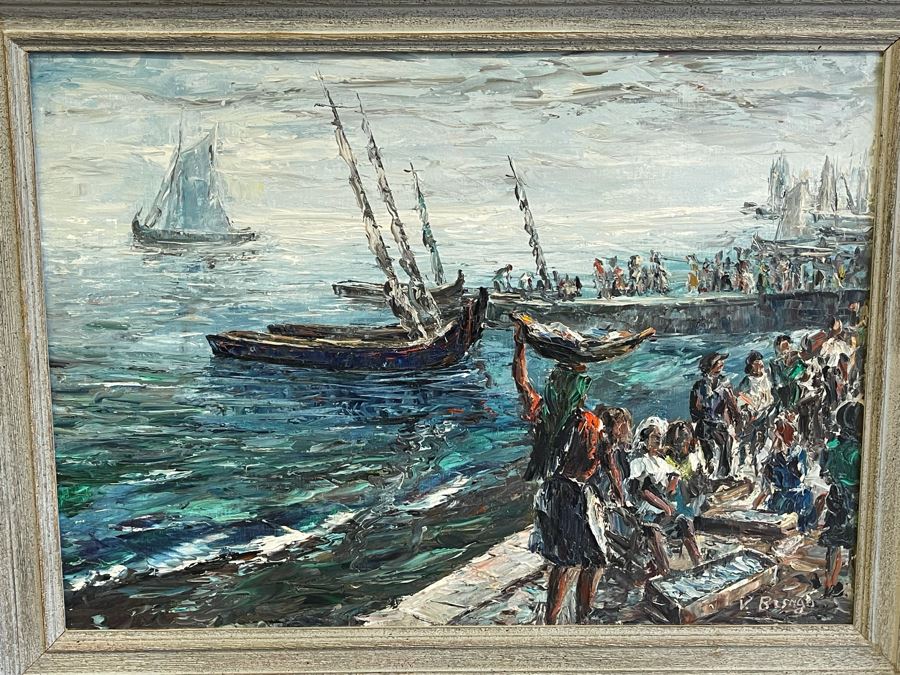 Original Vicente Besugo Portugal Impressionist Nautical Painting On Canvas 27 X 20 Framed 32 X 25 [Photo 5]