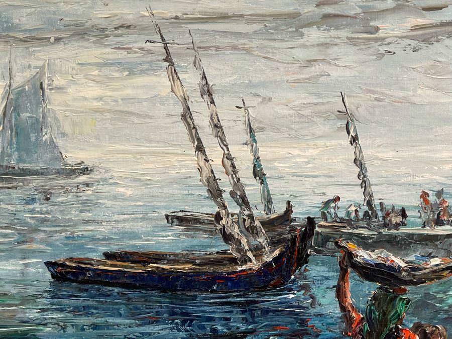 Original Vicente Besugo Portugal Impressionist Nautical Painting On Canvas 27 X 20 Framed 32 X 25 [Photo 8]