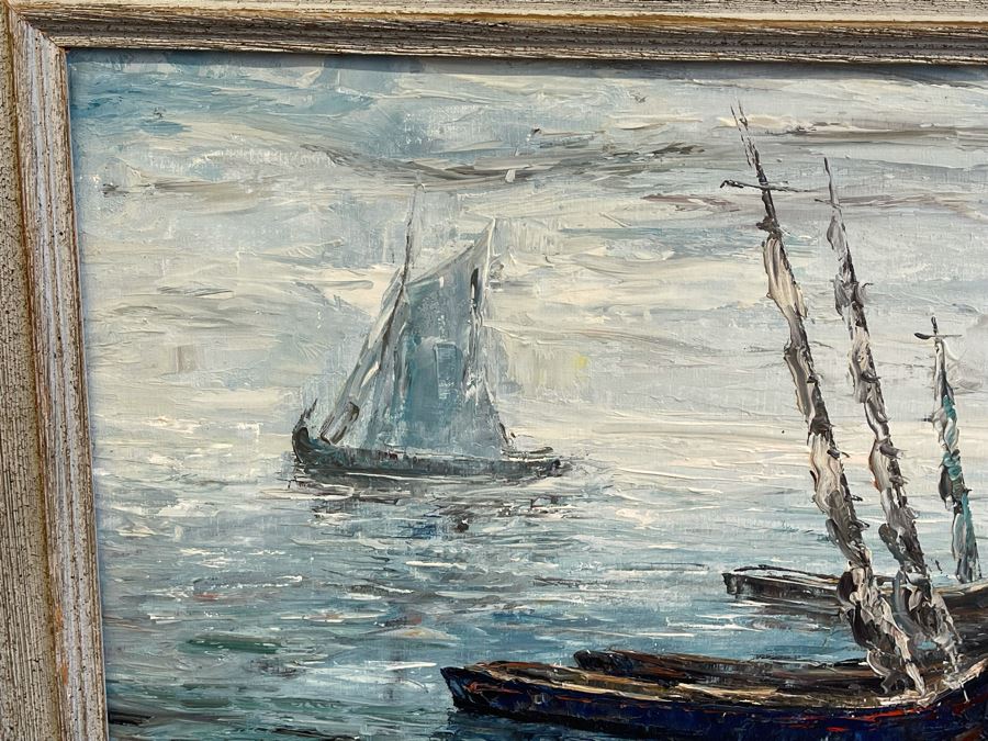 Original Vicente Besugo Portugal Impressionist Nautical Painting On Canvas 27 X 20 Framed 32 X 25 [Photo 9]