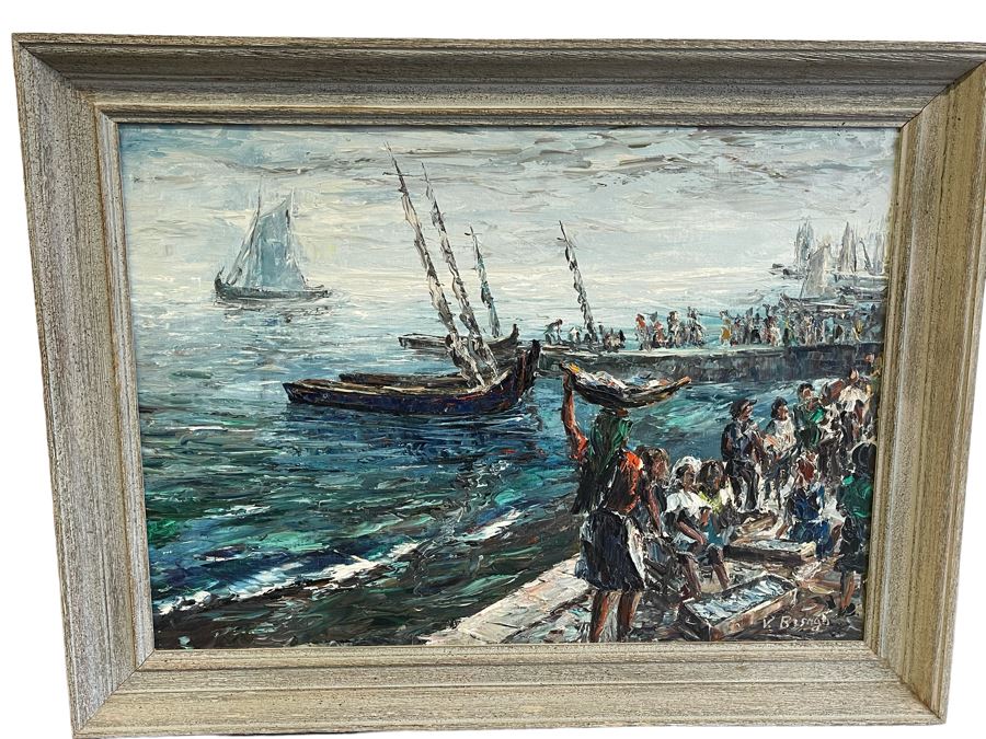 Original Vicente Besugo Portugal Impressionist Nautical Painting On Canvas 27 X 20 Framed 32 X 25