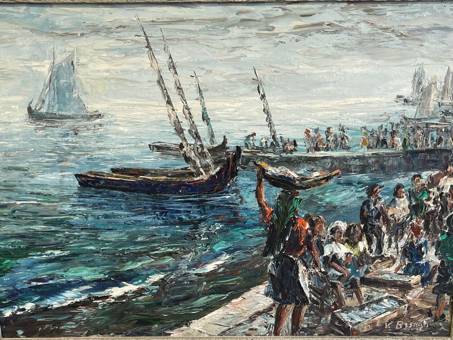 Original Vicente Besugo Portugal Impressionist Nautical Painting On Canvas 27 X 20 Framed 32 X 25 [Photo 12]