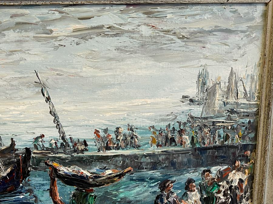 Original Vicente Besugo Portugal Impressionist Nautical Painting On Canvas 27 X 20 Framed 32 X 25 [Photo 7]