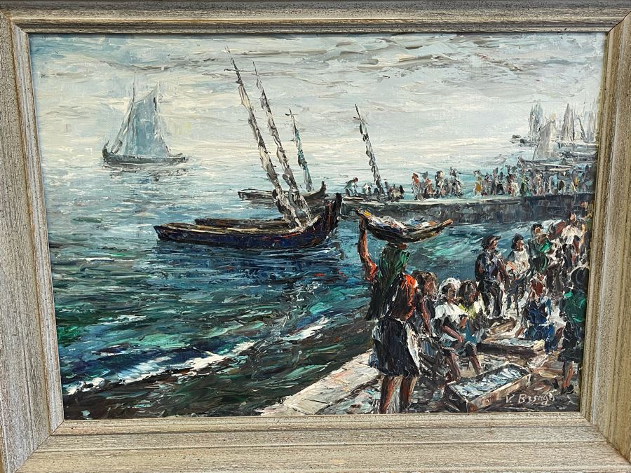 Original Vicente Besugo Portugal Impressionist Nautical Painting On Canvas 27 X 20 Framed 32 X 25 [Photo 4]
