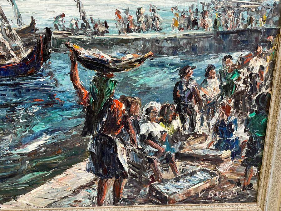 Original Vicente Besugo Portugal Impressionist Nautical Painting On Canvas 27 X 20 Framed 32 X 25 [Photo 11]
