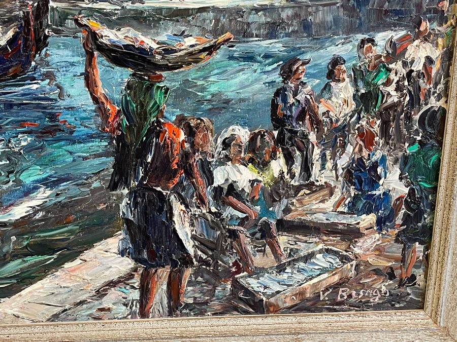 Original Vicente Besugo Portugal Impressionist Nautical Painting On Canvas 27 X 20 Framed 32 X 25 [Photo 6]