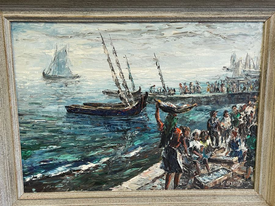 Original Vicente Besugo Portugal Impressionist Nautical Painting On Canvas 27 X 20 Framed 32 X 25 [Photo 3]