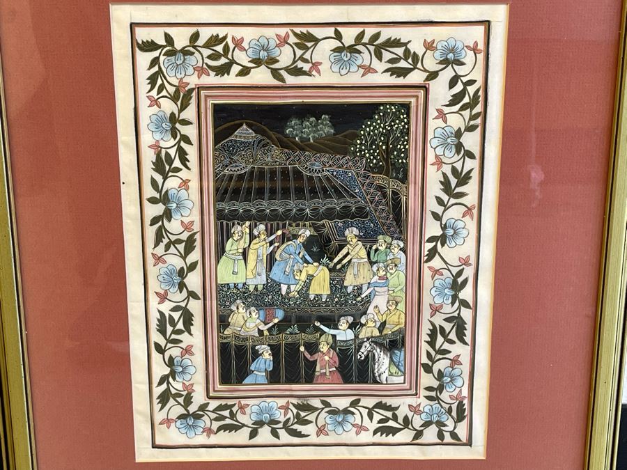 Original Vintage Indian Scene Painting 10 X 12.5 Framed 17.5 X 22H