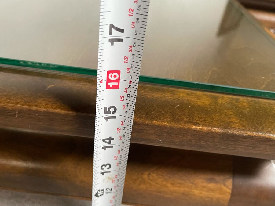 Pair Of Wooden Asian Side Tables With Glass Tops 20.5W X 20D X 16H [Photo 9]