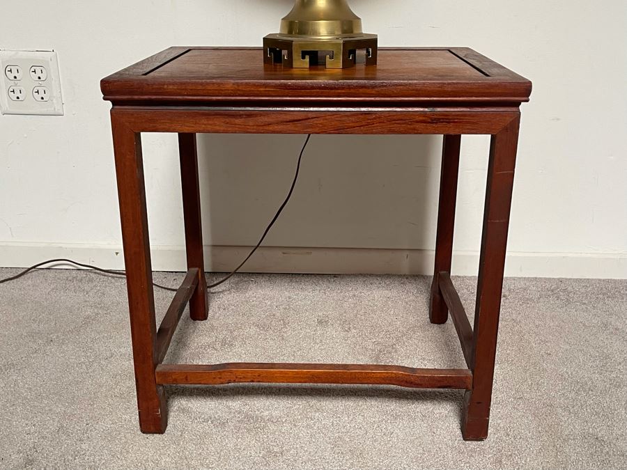 Wooden Side Table 19 X 15 X 19H With Chinese Brass Table Lamp 31H [Photo 4]