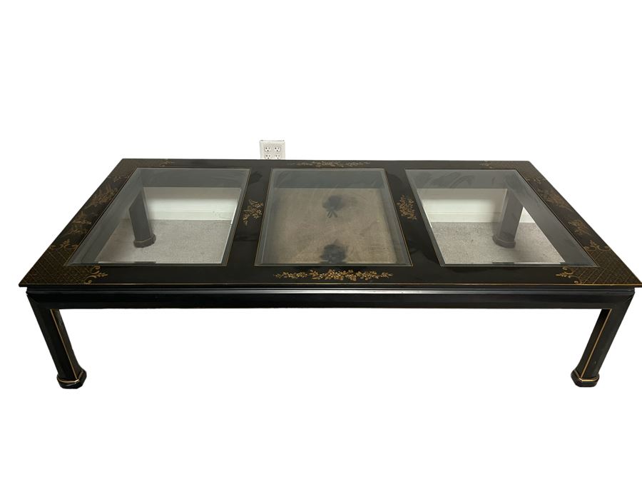 Chinoiserie Coffee Table With Display Compartment (Felt Needs Replacing) 35.5W X 72D X 17H [Photo 1]