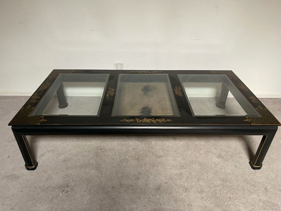 Chinoiserie Coffee Table With Display Compartment (Felt Needs Replacing) 35.5W X 72D X 17H [Photo 2]