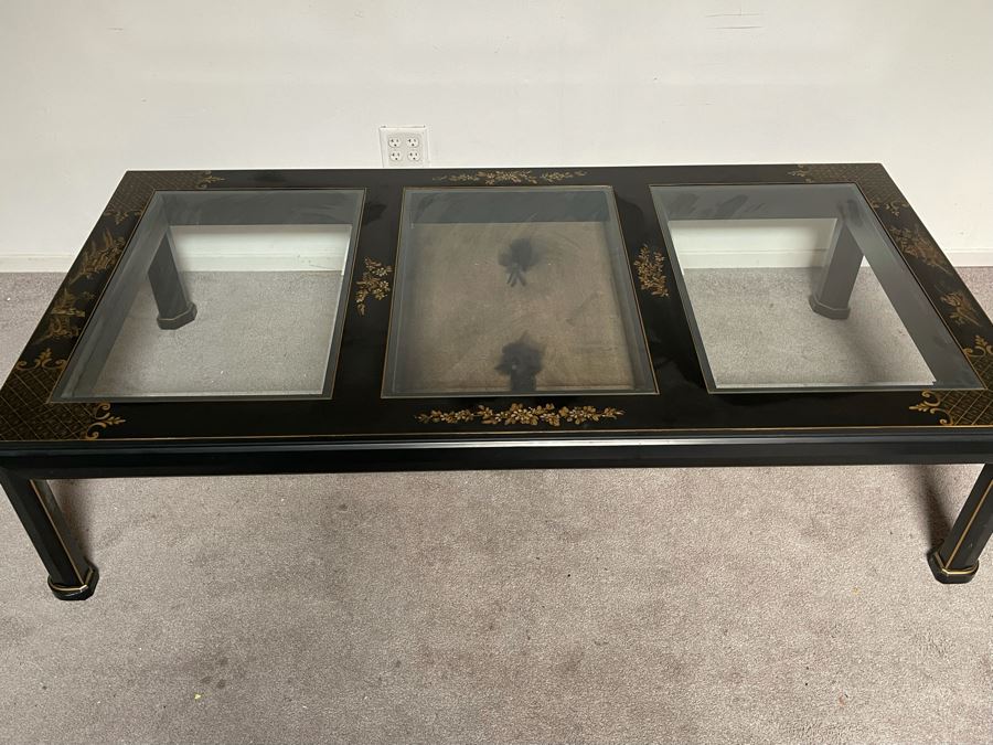 Chinoiserie Coffee Table With Display Compartment (Felt Needs Replacing) 35.5W X 72D X 17H [Photo 4]