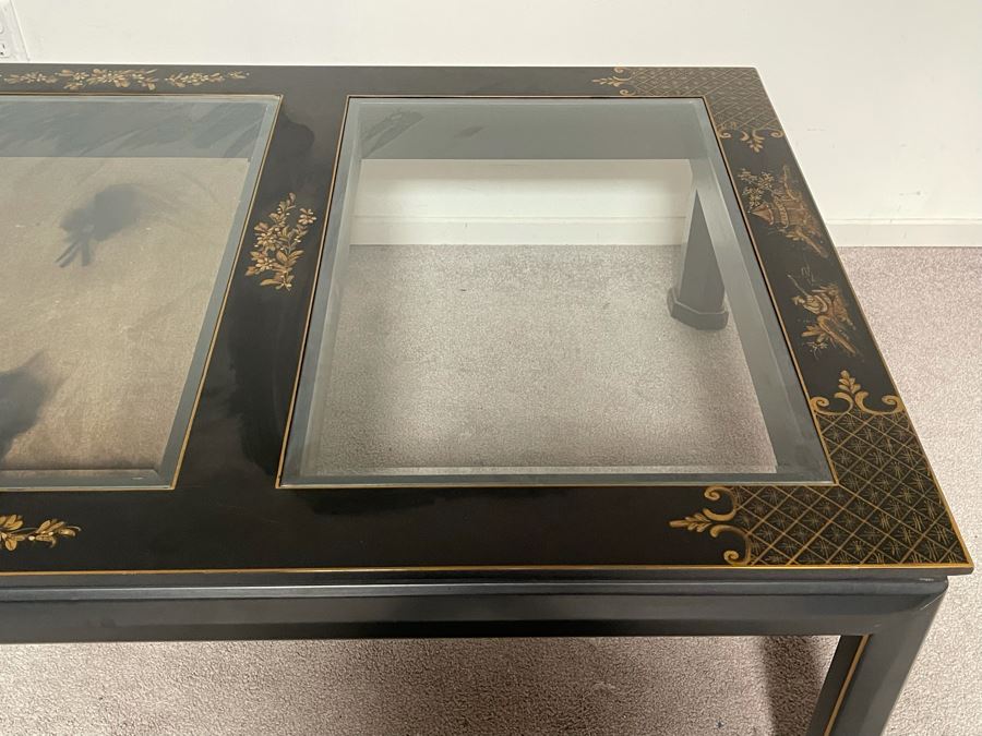 Chinoiserie Coffee Table With Display Compartment (Felt Needs Replacing) 35.5W X 72D X 17H [Photo 6]