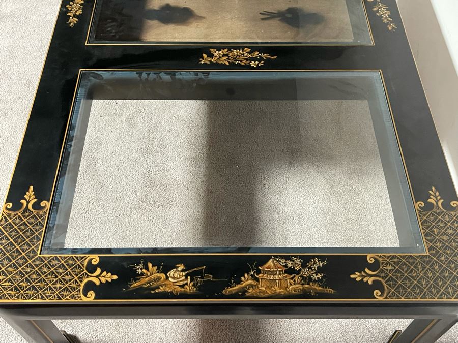 Chinoiserie Coffee Table With Display Compartment (Felt Needs Replacing) 35.5W X 72D X 17H [Photo 8]