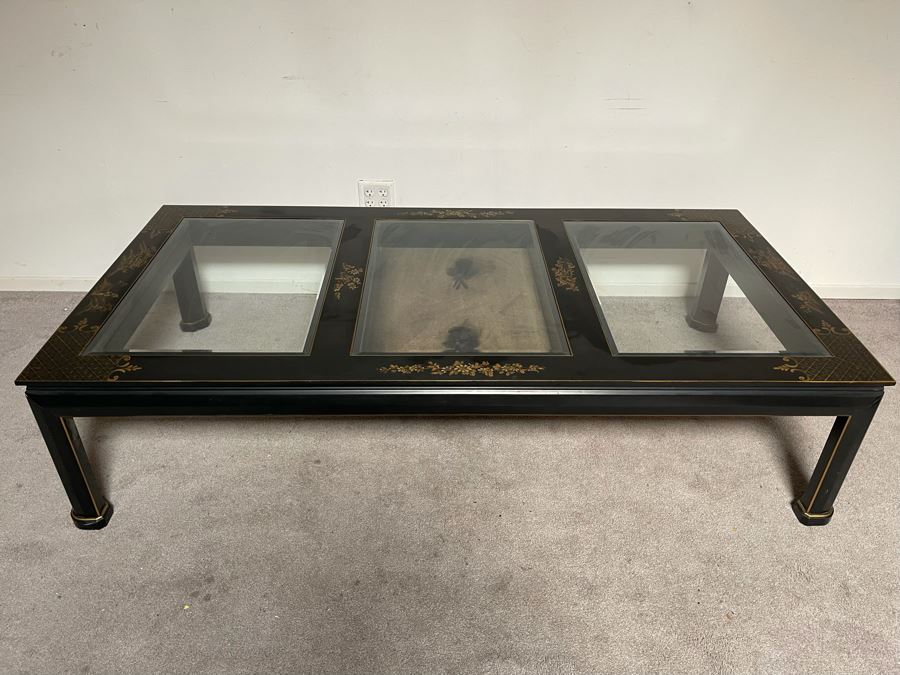 Chinoiserie Coffee Table With Display Compartment (Felt Needs Replacing) 35.5W X 72D X 17H [Photo 3]