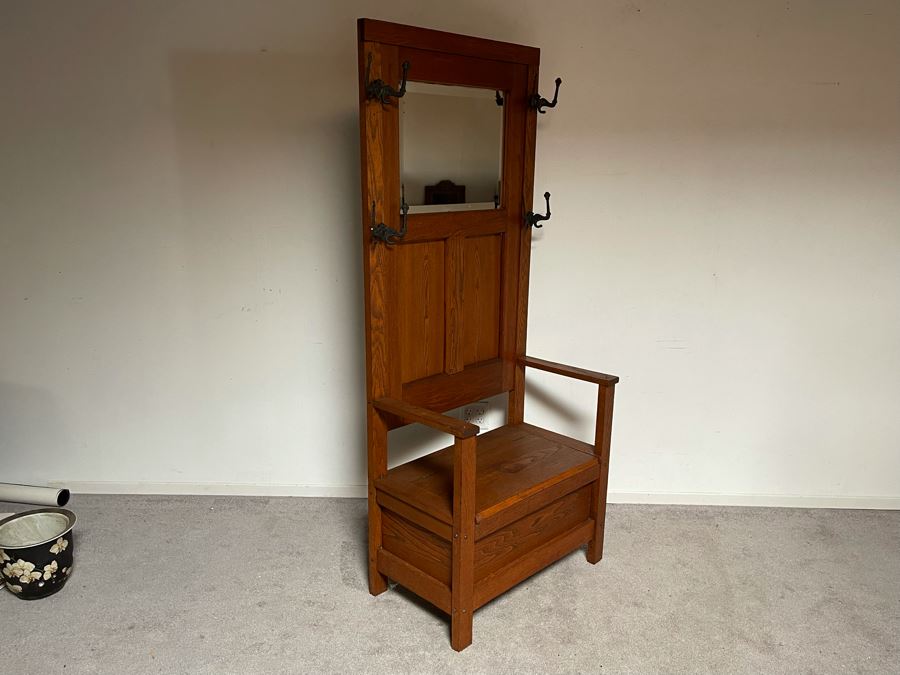 Vintage Wooden Hall Tree 31W X 18D X 72H [Photo 5]