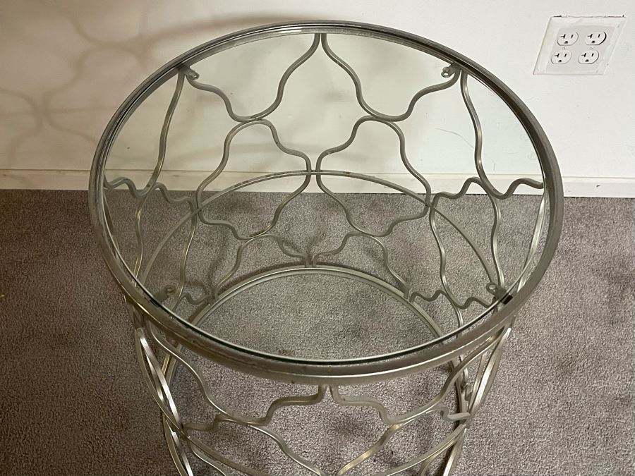 Contemporary Metal Round Glass Top Side Table 20W X 24H [Photo 3]