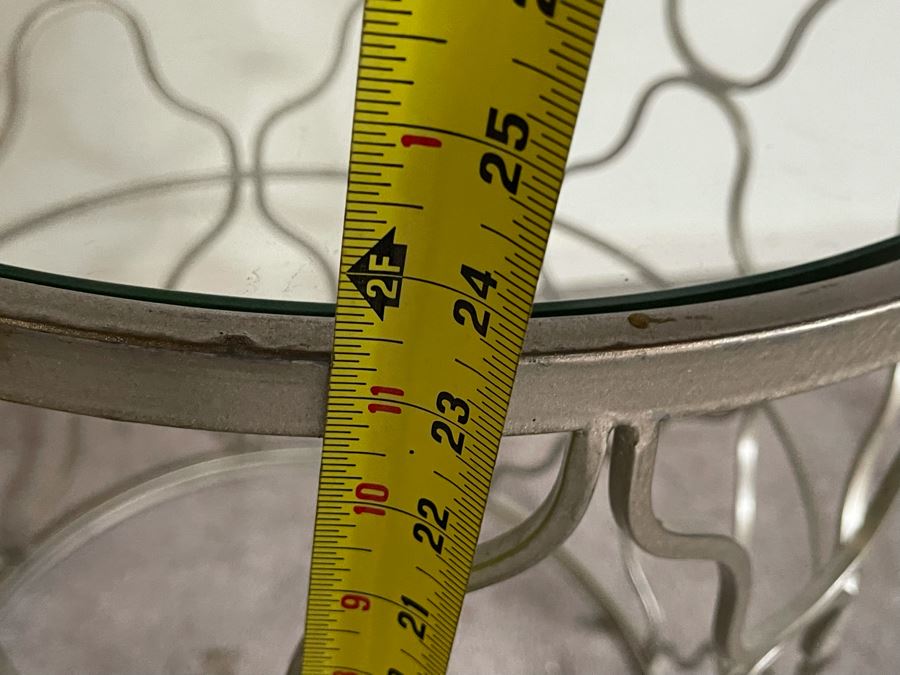 Contemporary Metal Round Glass Top Side Table 20W X 24H [Photo 5]