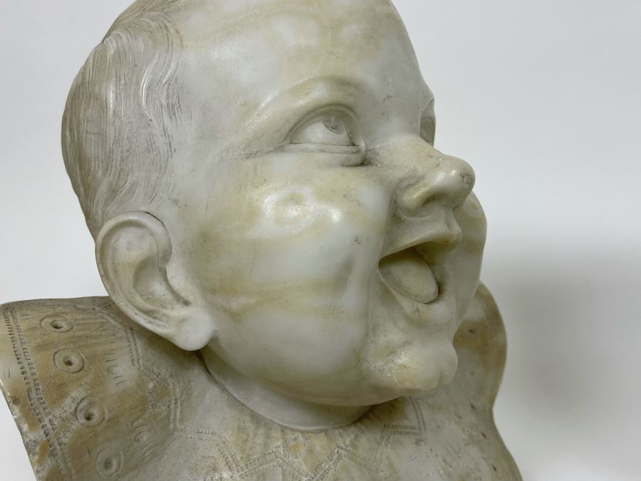 Pair Of Vintage Carved Alabaster Sculptures Busts Of Laughing And Crying Baby 9W X 9D X 11H [Photo 16]