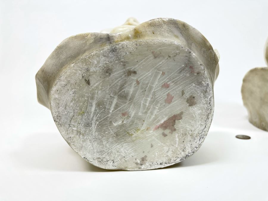 Pair Of Vintage Carved Alabaster Sculptures Busts Of Laughing And Crying Baby 9W X 9D X 11H [Photo 19]