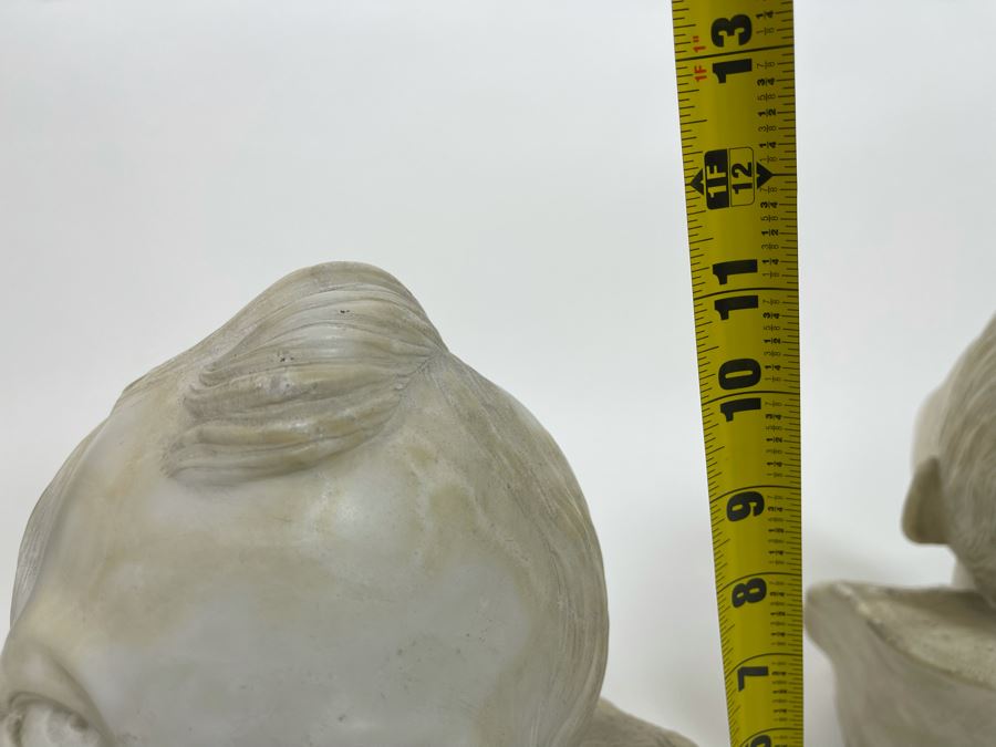 Pair Of Vintage Carved Alabaster Sculptures Busts Of Laughing And Crying Baby 9W X 9D X 11H [Photo 22]