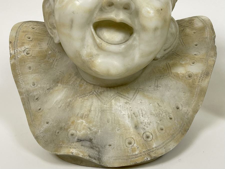 Pair Of Vintage Carved Alabaster Sculptures Busts Of Laughing And Crying Baby 9W X 9D X 11H [Photo 10]