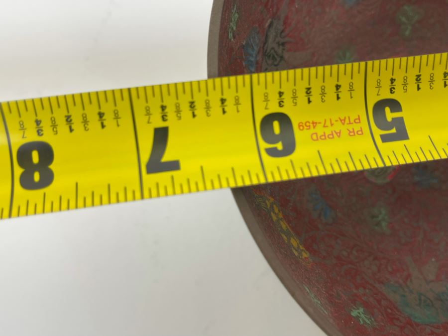 Indian Cloisonne Bowl 6.25R With Wooden Base And Carved Wooden Elephant 5.5H [Photo 7]