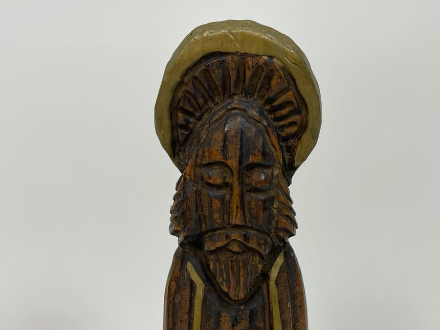 Vintage Carved Wooden Candle Holder From Spain 12H And Metal Rheims Cathedral Bookend [Photo 6]