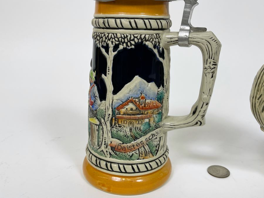 Pair Of German Beer Steins 9.5H