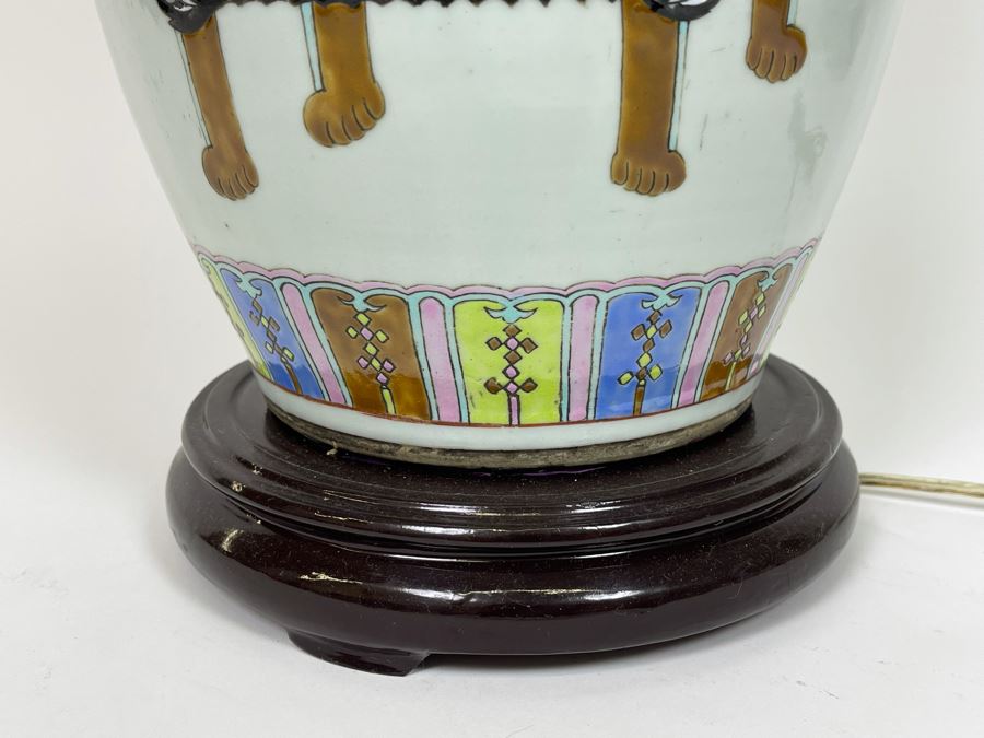 Large Antique Chinese Porcelain Vase (Bottom Not Drilled) On Wooden Lamp Base - Vase Appears To Be Attached To Base With Museum Wax - Vase Is 24.5H X 9W [Photo 13]