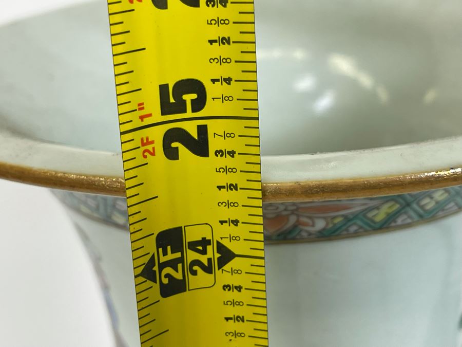 Large Antique Chinese Porcelain Vase (Bottom Not Drilled) On Wooden Lamp Base - Vase Appears To Be Attached To Base With Museum Wax - Vase Is 24.5H X 9W [Photo 32]