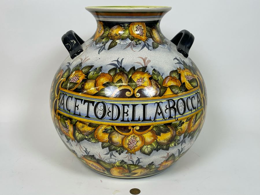 Large Z Gallerie Handpainted Ceramic Vase Dellarocca 14W X 16H Retails $129 [Photo 3]