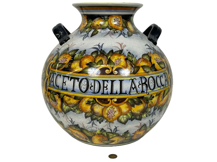 Large Z Gallerie Handpainted Ceramic Vase Dellarocca 14W X 16H Retails $129