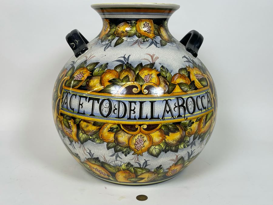 Large Z Gallerie Handpainted Ceramic Vase Dellarocca 14W X 16H Retails $129 [Photo 2]