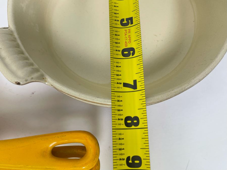 Pair Of Le Creuset Enameled Cast Iron 7.5' Pans 18 And Pair Of Le Creuset Enameled Cast Iron 7' Handled Pans 16 [Photo 8]
